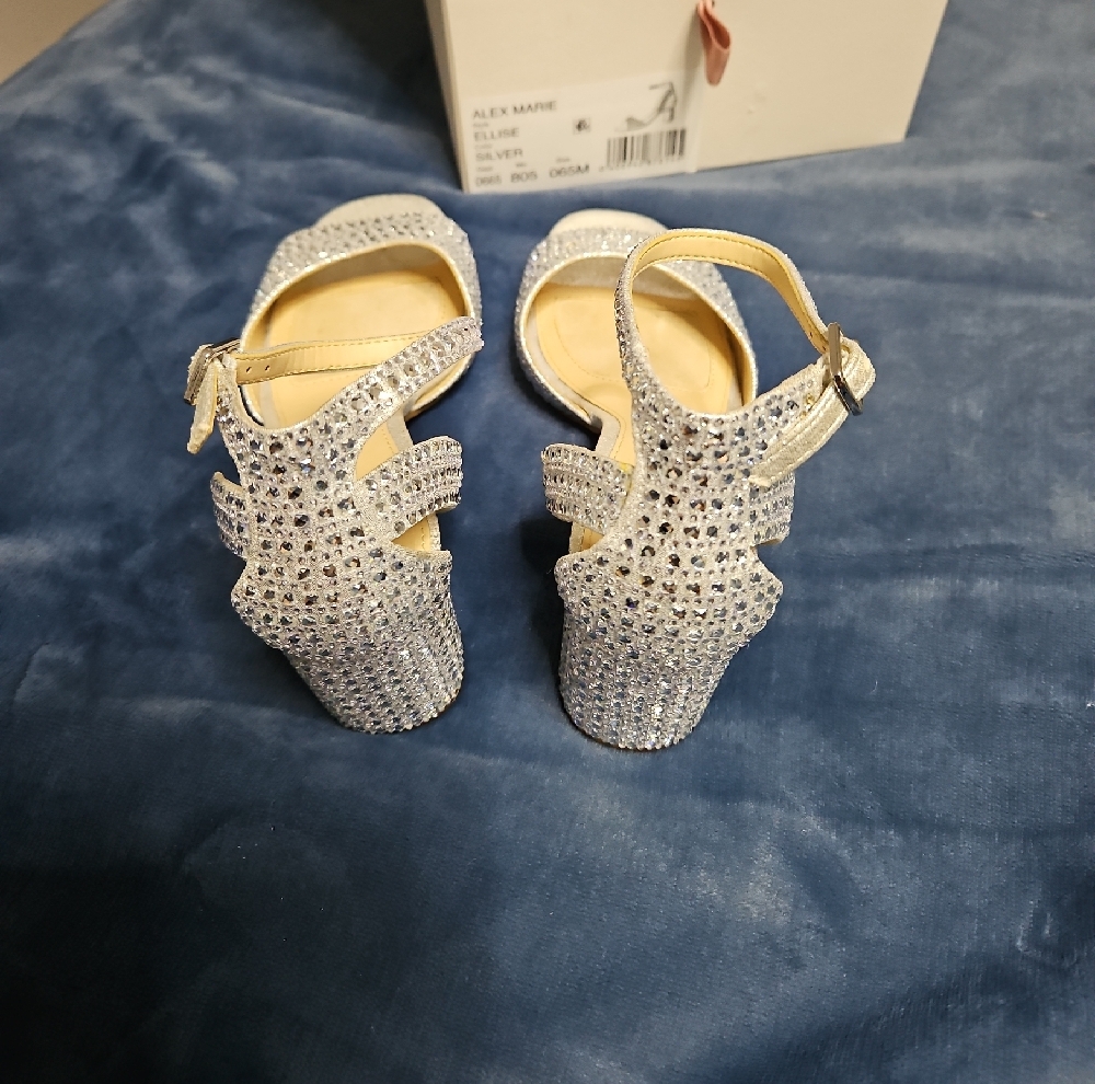 Alex Marie Silver Glitter Block Heel Sandals with Ankle Strap - Picture 4 of 5
